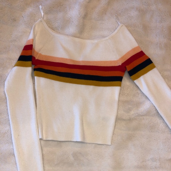 Rainbow Stripe Off the Shoulder Long Sleeve - Picture 1 of 2